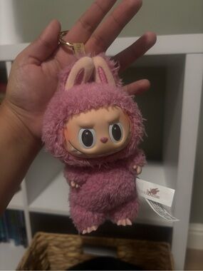 Pink Fuzzy Bunny Costume Plush Keychain - Cute Small Pets Toy